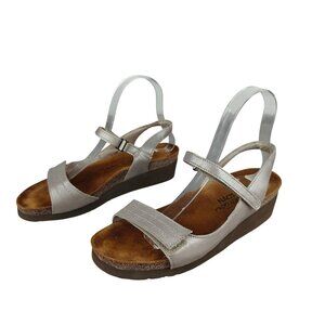 Naot Womens Leather Strap Sandals Size 38 US 8 Silver Comfort Wedge Israel
